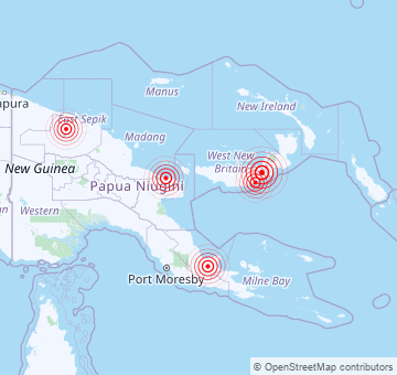 Recent earthquakes in Papua New Guinea