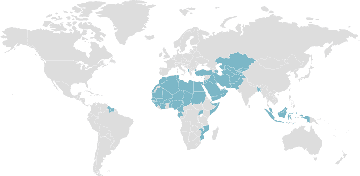 Map of member countries: OIC - Organization of Islamic Cooperation