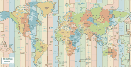 World map of time zones